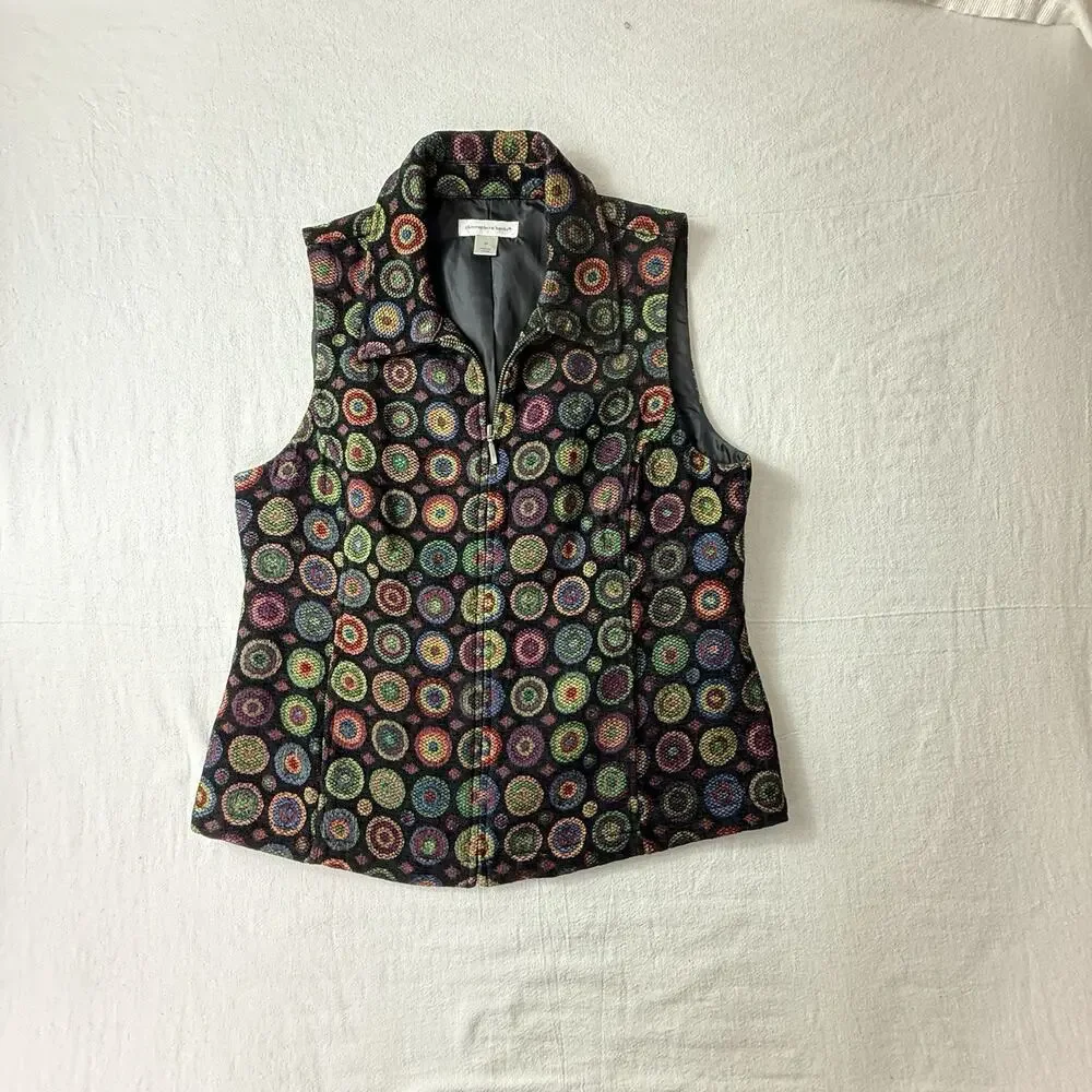 Christopher & Banks Vest Women Art To Wear Circle Geometric‎ Pattern Collar Sz M